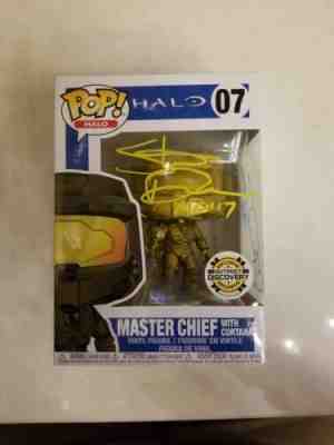 Signed Exclusive Funko Pop Halo Golden Master Chief with Cortana