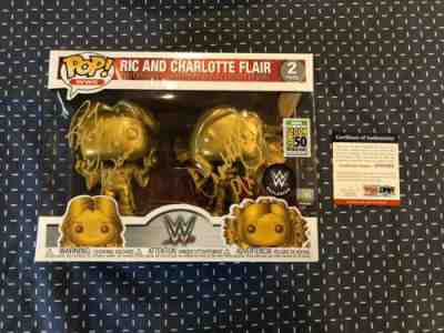 WWE Signed Funko 2 Pack Ric Charlotte Flair Inscription PSA COA Dual Auto Gold