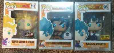 DBZ Funko Pops - SSJ2 Gohan, SSGSS Goku Kamehameha, SSGSS Vegito