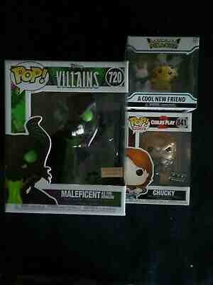 Funko Pop! BL Disney MALEFICENT #720, FYE CHUCKY #841 and A COOL NEW FRIEND,New