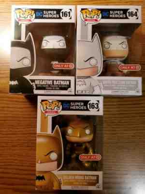 3 Lot Batman Funko Target Exclusive, Golden Midas, North Pole Camo, Negative