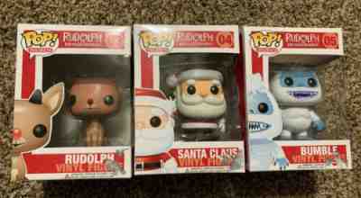 Set Of 3 Rudolph Red Nosed Reindeer. Funko Pop Rudolph, Santa And Bumble