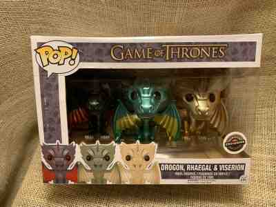 Funko Pop Game of Thrones Metallic 3pk Dragons Drogon Rhaegal Viserion GameStop 