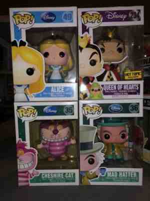 Funko Pop Set Of 4 Alice in Wonderland Mad Hatter Cheshire Cat Queen of Hearts