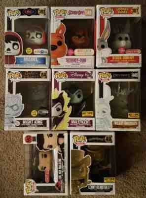 Funko pop exclusive assortment GITD Miguel & Night King Flocked Scooby & Bugs...