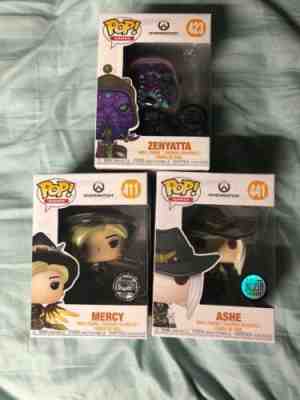 Funko POP Overwatch 441 424 411 Blizzard Exclusive Ashe Zenyatta Mercy Lot