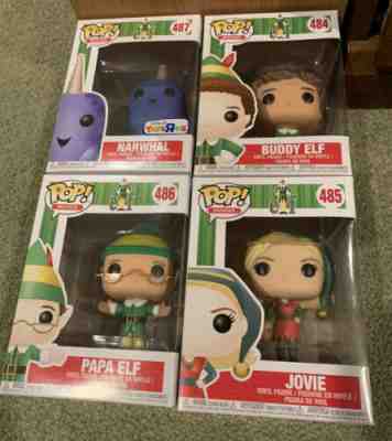 4 Elf Movie Pop! Lot Buddy, Jovie, Papa Elf, Toysrus Exclusive Narwhal Funko Set