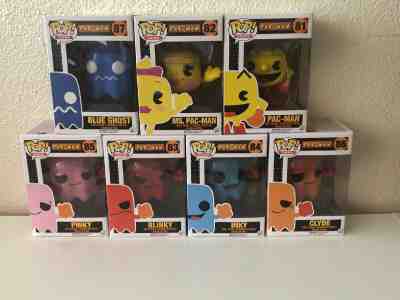 FUNKO POP SET OF 7 PAC-MAN MS. PAC-MAN BLINKY INKY PINKY CLYDE BLUE GHOST