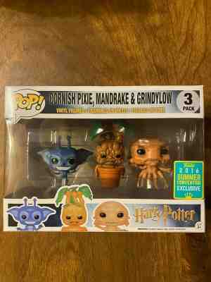 Harry Potter Cornish Pixie Mandrake Grindylow Funko Pop Shared 2016 SDCC 3-Pack