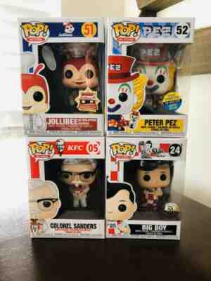 lot Funko Pop Ad Icons Jollibee, Peter Pez Red Hat, Big Boy & Colonel Sanders.