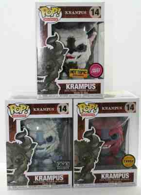 Funko POP Krampus Lot Of 3 Set Red Chase / Flocked Chase / FYE Exc.W/ PopShield