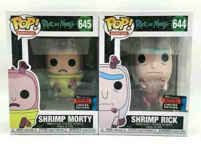 2019 Funko Pop SHRIMP MORTY 645 & SHRIMP RICK 644 Figure NYCC Shared Exclusive 