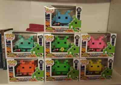 Funko Pop! 8-bit Space Invaders Medium Set Gamestop Exclusive GITD Lot of 7