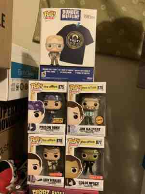 Funko Office-Lot Goldenface, Andy B, Dwight Pop & Tee XL ,Prison Mike,Book Chase