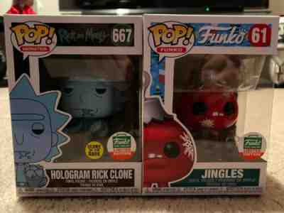 Funko Pop! Hologram Rick Clone (#667) Funko Shop Exclusive + Jingles #61 Holiday