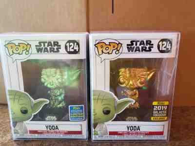 Funko Star Wars Yoda Green/Gold Chrome Summer/Galactic Convention Exclusives Set