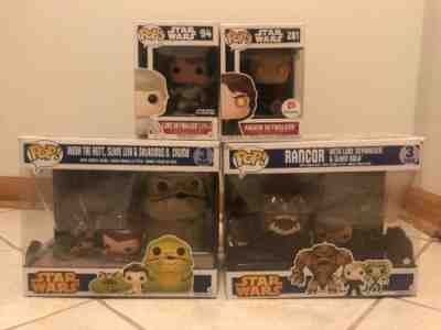 Rare Star Wars Funko Pop! Jabba And Rancor 3 Packs, Exclusive Anakin And Luke!