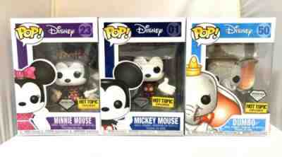 Funko Pop Disney Diamond Collection Mickey & Minnie Mouse and Dumbo Hot Topic Ex