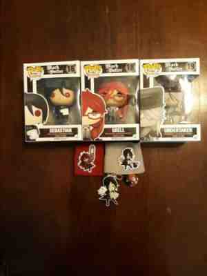 Black Butler Kuroshitsuji Funko Pop Sebastian Grell Undertaker+ Merch Lot Pins 