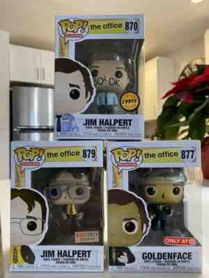 Funko POP! TV THE OFFICE CHASE/EXCLUSIVE 3 PACK BUNDLE Jim Halpert Goldenface