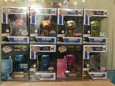 Funko POP! Heroes DC Batman Chrome Full Mint Set With Con Stickers + Pop Shelf