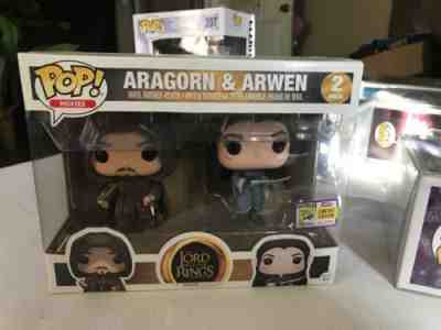 SDCC 2017 Funko POP! Aragorn & Arwen 2Pack LORD OF THE RINGS W/ Official Sticker