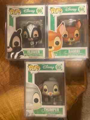 Funko Pop Disney Bambi 94 Thumper 95 Flower 96 Set Lot Of 3 Vaulted w/ Pop Stack