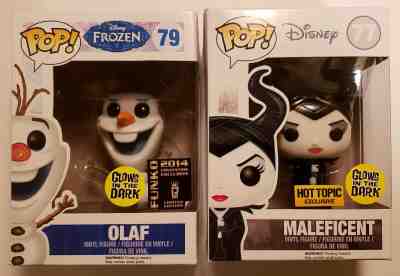 Funko POP! Disney Lot - MALEFICENT & OLAF Glow in the Dark Exc. w/ Protectors