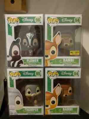 Pop Funko Disney Bambi Flocked Flower Thumper Lot of 4 with Protectors!