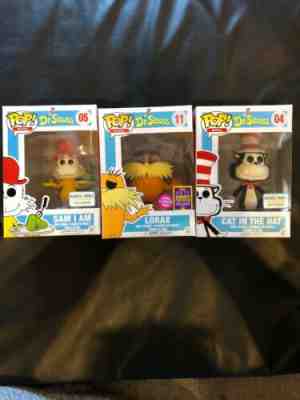 Dr. Seuss “Sam I Am, Lorax, Cat In The Hat Flocked Set” Funko Pops