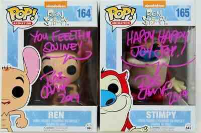 REN & STIMPY SIGNED FUNKO POP BY BOB CAMP SET w/ PROOF