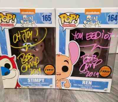 Funko POP! Ren & Stimpy 164&165 Nickelodeon CHASE Edition signed by Bob Camp