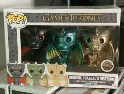 Funko Pop METALLIC DRAGONS GoT 3-Pack Game of Thrones Gamestop Exclusive RARE