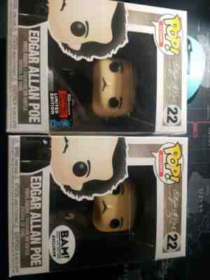 FUNKO POP! ICONS LOT OF 2 EDGAR ALLAN POE NYCC WITH BOOK & BAM WITH RAVEN  #22