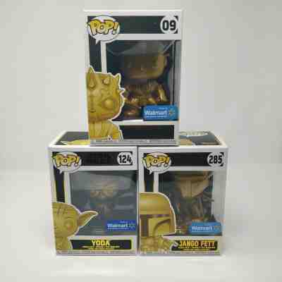 Funko Pop! Star Wars LOT OF 3 (Jango Fett, Yoda, Darth Maul) (Gold Exclusives)