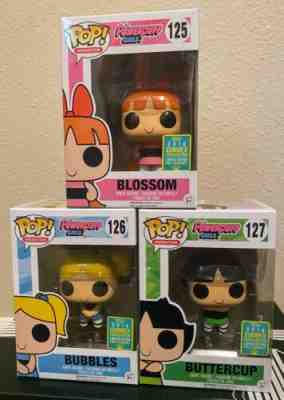 NEW FUNKO POWERPUFF GIRLS POP VINYL BLOSSOM BUBBLES BUTTERCUP SDCC SET