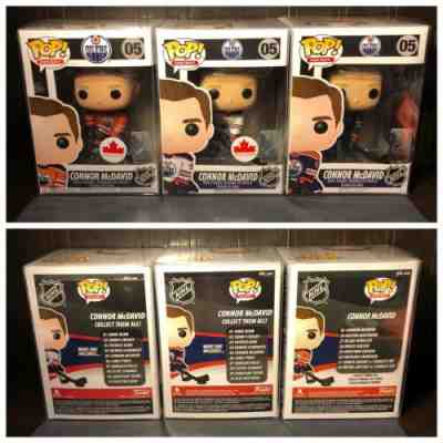 FUNKO POP Vinyl Figure • CONNOR MCDAVID SET of 3 w/ Protectors • NHL Exclusive