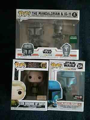 Funko Set of 3 Exclusive pops GOT BL SER BRIENNE, SW BN 2 Pk & GS Mandalorian 