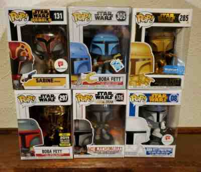 Funko Pop Mandalorian Lot - Jango Fett, Boba Fett, Sabine Wren