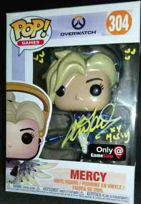 FUNKO POP GAMESTOP EXCL OVERWATCH MERCY SIGNED TWICE BY LUCIE POHL *TRIPLE BOXED