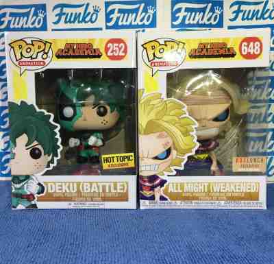 Funko Pop GITD All Might Weakened #648 BoxLunch Exclusive Battle Deku #252 NEW