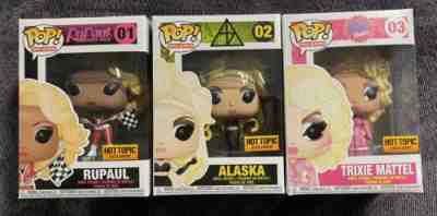 Hot Topic Exclusive Drag Queens, RuPaul, Alaska, & Trixie Mattel Funko Pop Set