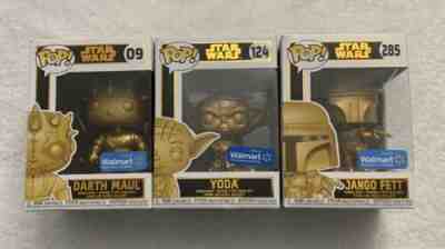 Funko Pop Lot of 3 STAR WARS Yoda Darth Maul Jango Fett Not Mint FREE SHIPPING