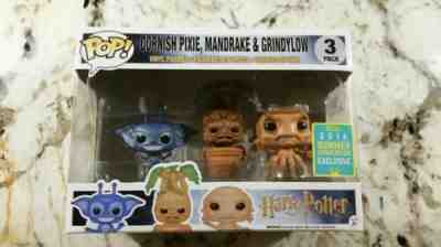 Funko Pop! Cornish Pixie, Mandrake & Grindylow Harry Potter 3 Pack SDCC 2016 lot