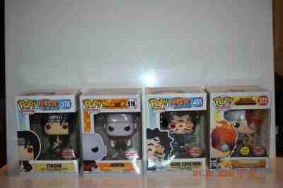 Itachi, Cursed mark Sasuke, GITD Todoroki, and Jiren funko Pops