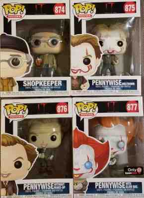 Funko Pop! IT Pennywise Shopkeeper, Meltdown, Without Makeup, WIth Glow Bug SET!