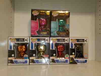 Funko Pop 6 Chrome Batman Lot. NYCC Pink, Teal, Red, Gold, Orange, Black