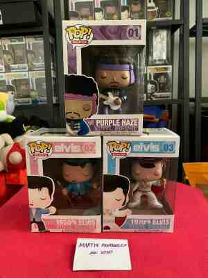 FUNKO POP! 1950'S ELVIS, 1970'S ELVIS  AND PURPLE HAZE  LOT