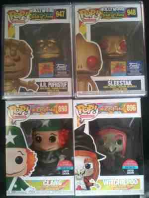 Funko Pop! Hollywood  SIGNED Gold Sleestak, H.R. Pufnstuf, witchiepoo, and clang