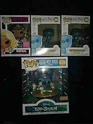 Funko Pop Exclusive Set of 4 BL Lilo &Stitch, RUPAUL & 2 X HP Patronus Hermione 